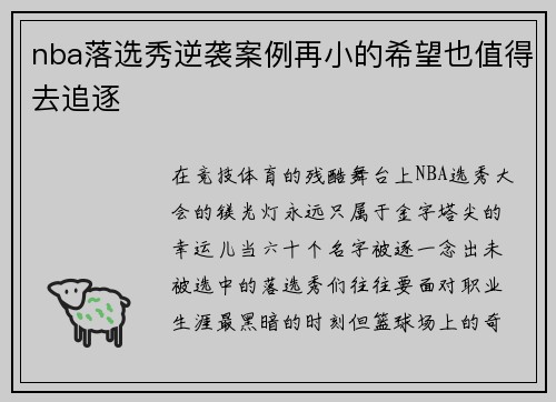 nba落选秀逆袭案例再小的希望也值得去追逐