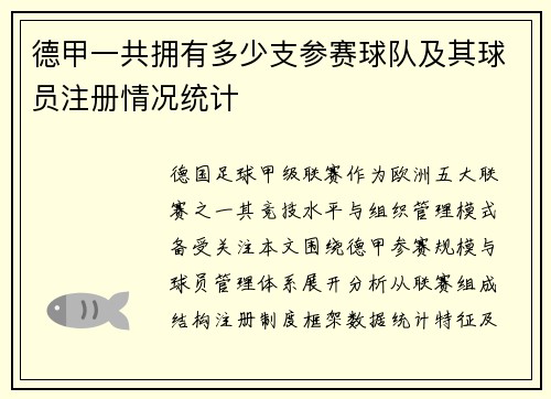 德甲一共拥有多少支参赛球队及其球员注册情况统计